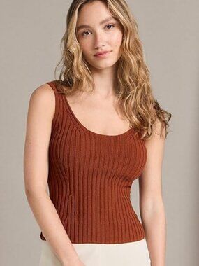 NWOT VINCE Tie Back Ribbed Knit Cotton Blend Tank Top, Small, Rust Terracotta
